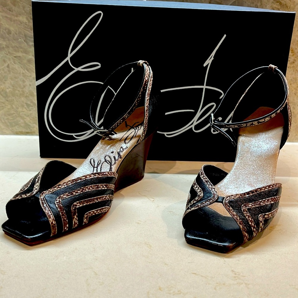 Elisa Ferare Snake Trim Wedge Heels, 38.5